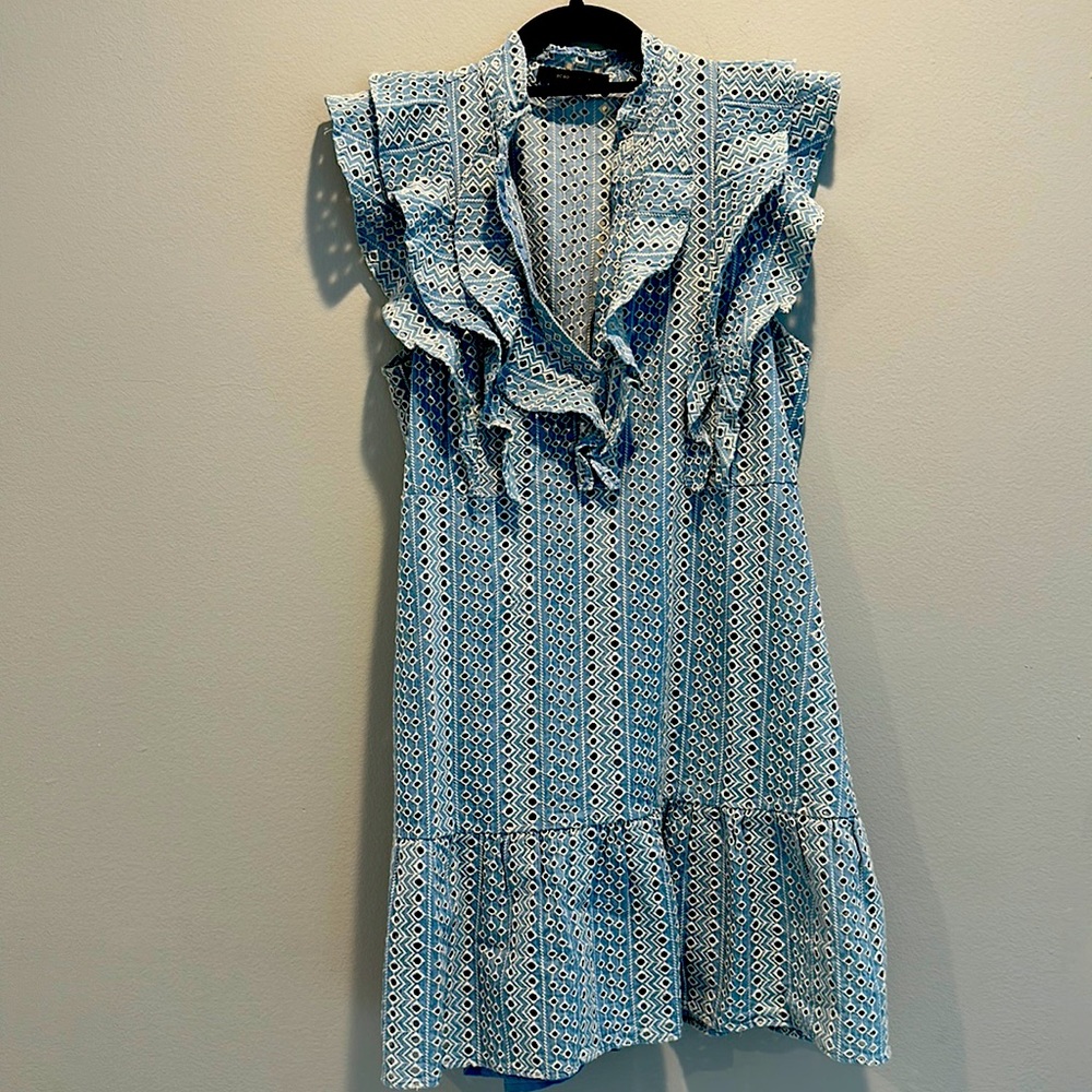 Casual mini dress in blue and white